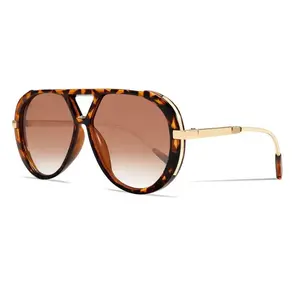 2026 New Retro Gold Aviator Sunglasses — Unisex, Oversized Metal Frames, Classic 70s Style, Leopard Print Accents, Stylish & Versatile