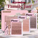 Plume | Kisslily Brown & Black Lash Clusters Invisible Band Natural Lash Extension Kit with Bond & Seal Mascara Look DIY Lashes 8-16mm C Curl D Curl Long Lasting Beginner Friendly #tiktokshopstockup familyfun