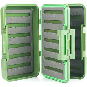 Double Side Waterproof Fly Fishing Fly Boxes Fishing Tackle Box, Olive with 4 Split Foam Inserts, Size 5.9inch x4.1inch x1.7inch