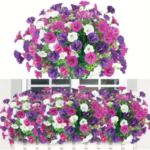 45 Bundles of Artificial Low Petunias, Resistant to Wind & Rain, Vibrant Colors, High-Quality Plastic, Ideal for Balcony & Terrace, Outdoor Faux Plants