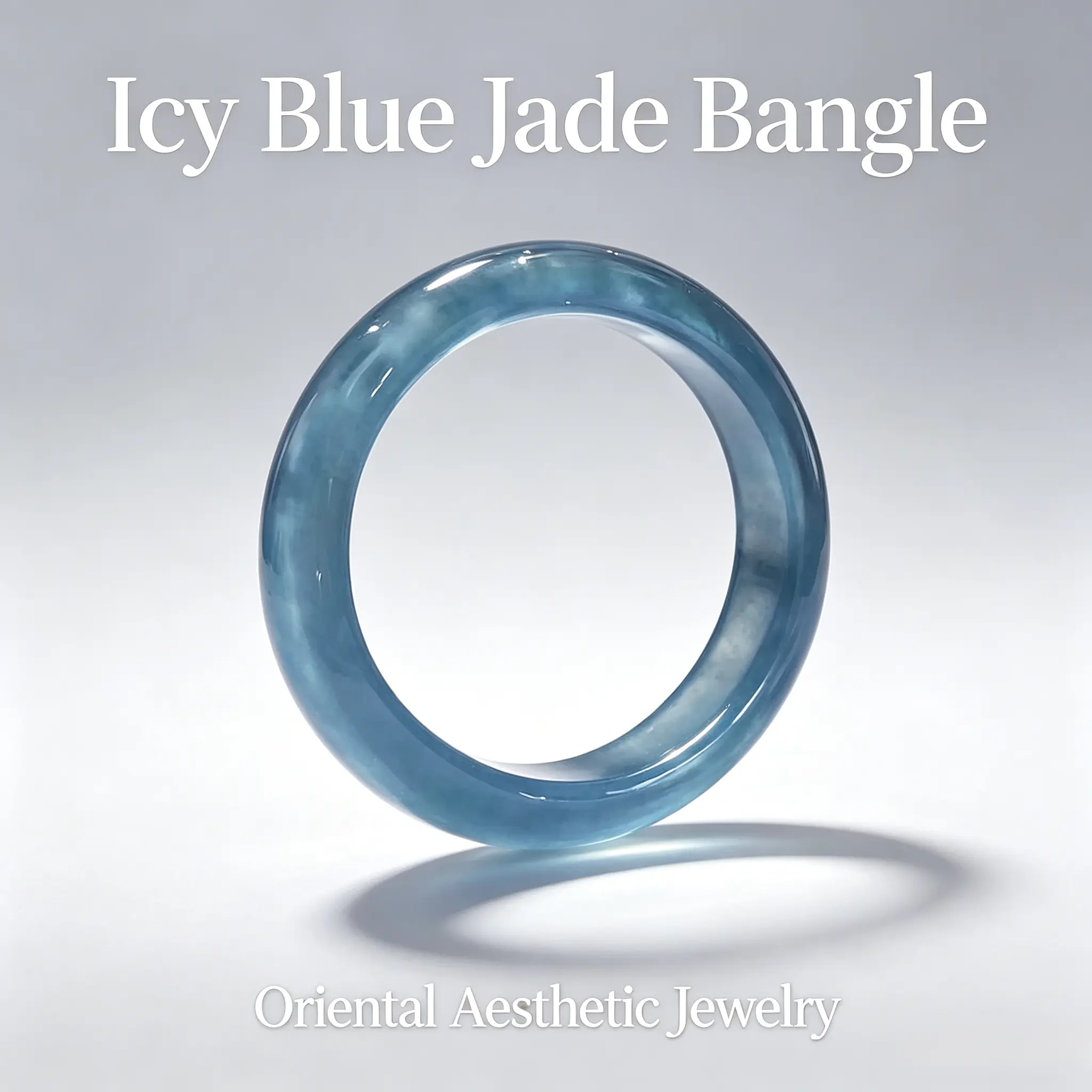 Women's Chinese Style Translucent Grey Blue Glass Bangle - Solid Ring Shaped Band, Glossy Smooth, Minimalist Exquisite, Daily Elegance Jewelry Bracelets, Round Statement Bracelets & Bangles, Gift Option