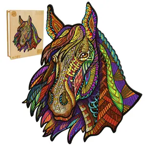 Galloping Horse Wooden Jigsaw Puzzle for Adults and Kids Unique Shape Animal Wood Puzzles Challenging Puzzle, Family Game Creative Gifts，Laser-Cut Durable HDF Wood Puzzle