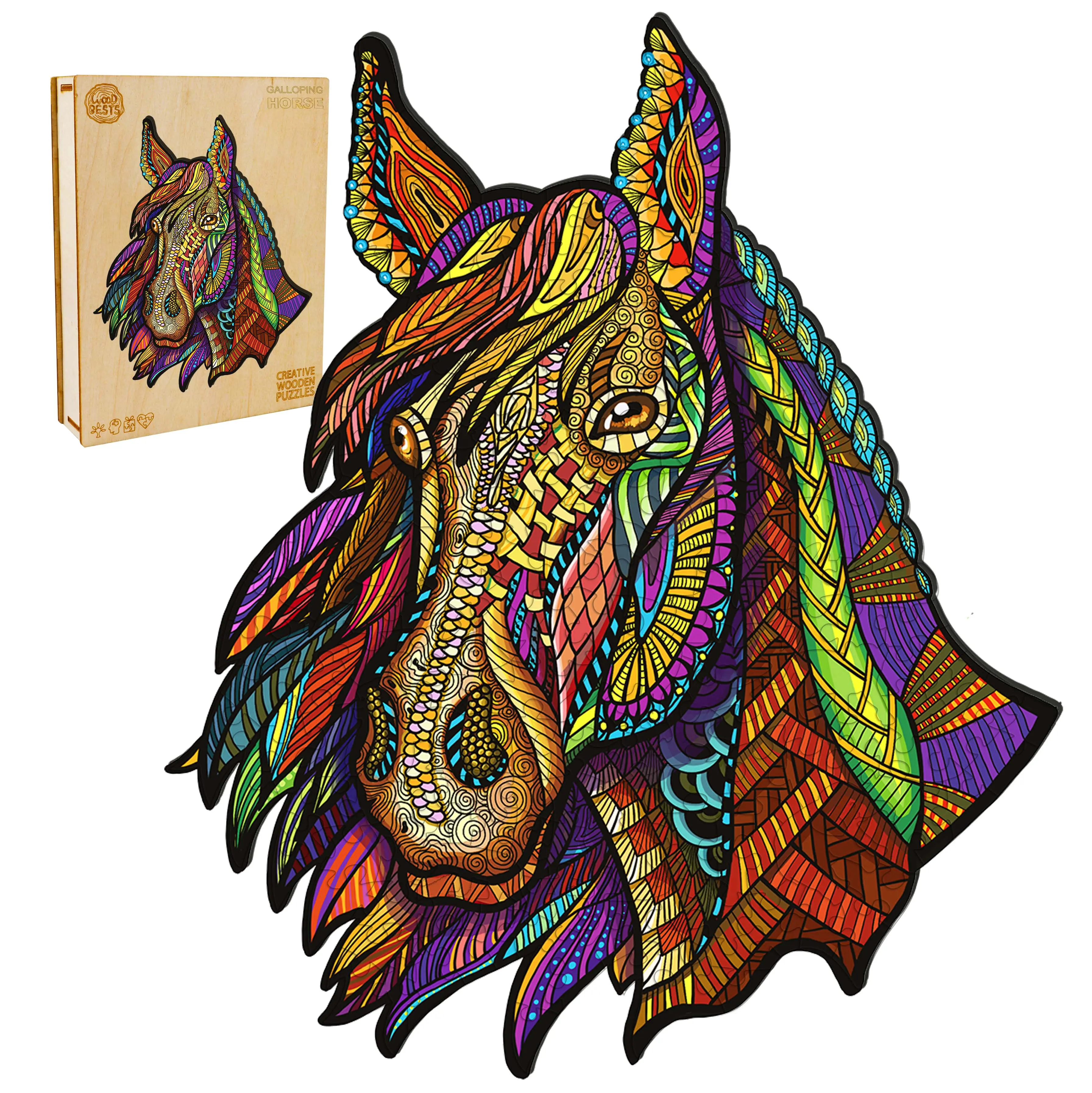 Galloping Horse Wooden Jigsaw Puzzle for Adults and Kids Unique Shape Animal Wood Puzzles Challenging Puzzle, Family Game Creative Gifts，Laser-Cut Durable HDF Wood Puzzle Uniqueshapeanimalpuzzle Naturalmaterialedge
