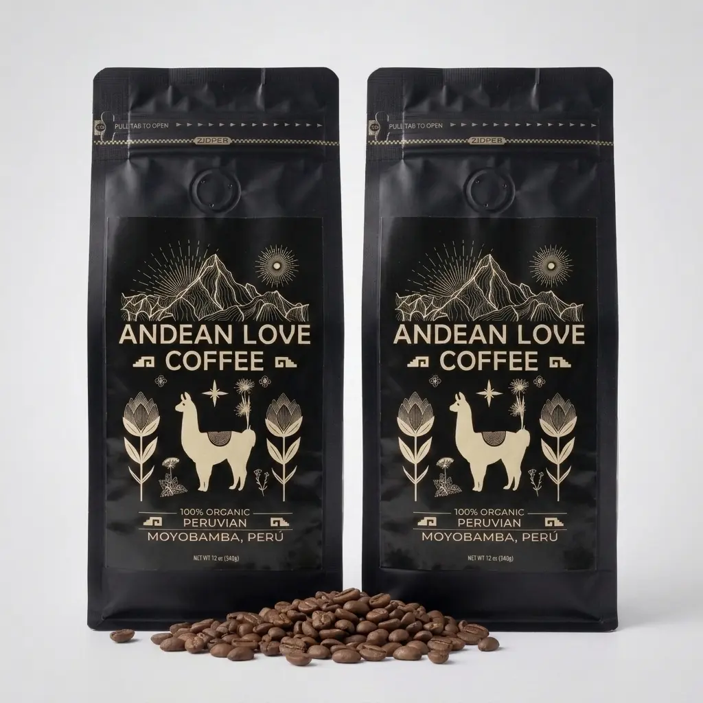 Andean Love Coffee Pack of 2 | Organic Peruvian Roasted Whole Bean Coffee | Single Origin Arabica Whole Roasted | USDA Organic | Fresh Whole Bean Coffee from Moyobamba Peru | 12oz x2 Beverage