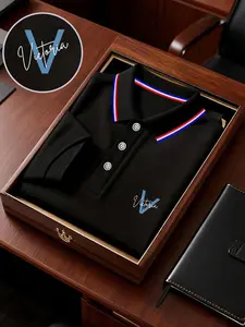 Men's Victoria Print Polo Shirt, Loose-Fit Business T-Shirt, Short Sleeve, Breathable Fabric, Ideal for Outdoor Activities, Gift Option