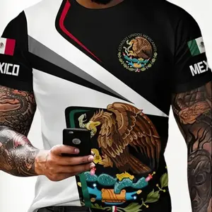 Mexican Theme Various 3D Digital Pattern Print Men's Graphic T-shirt, Causal Comfy Tees, Short Sleeve Pullover Tops, Men's Summer Fashion Menswear Day Fitted Underwear Shortsleeve Gamis Stree Tshirt Outfit Tropical Round Neck Crewneck Grey