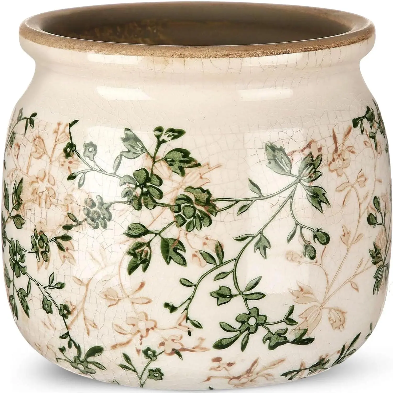 7.7" Large Ceramic Plant Pot Beige Green Jasmine Vine Crackle Glaze Rustic  Flowers Pot Decorative Planter with Drainage for Indoor Outdoor Plants Home  Kitchen Office Decor Gift - TikTok Shop
