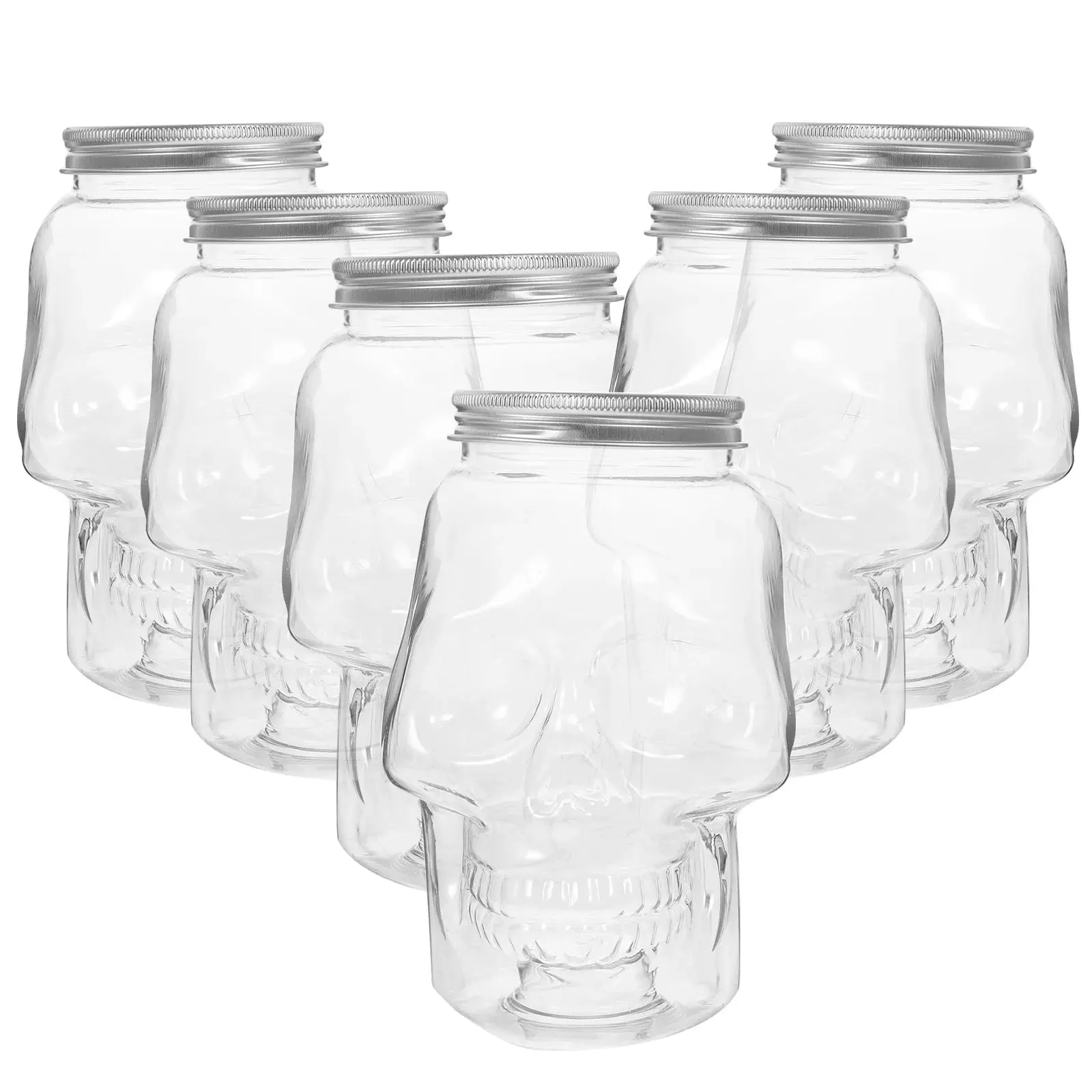 6 Pcs Halloween Skull Cups With Tops