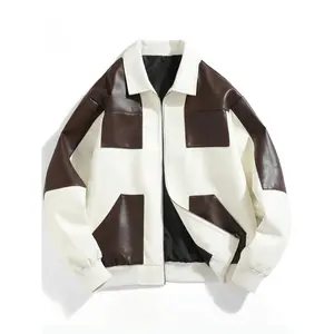 Men's Casual Faux Leather Jacket - Color Block, Zip-Up, Loose Fit with Lapel Collar Stylish & Durable Outerwear Fashion trends Menswear Coats