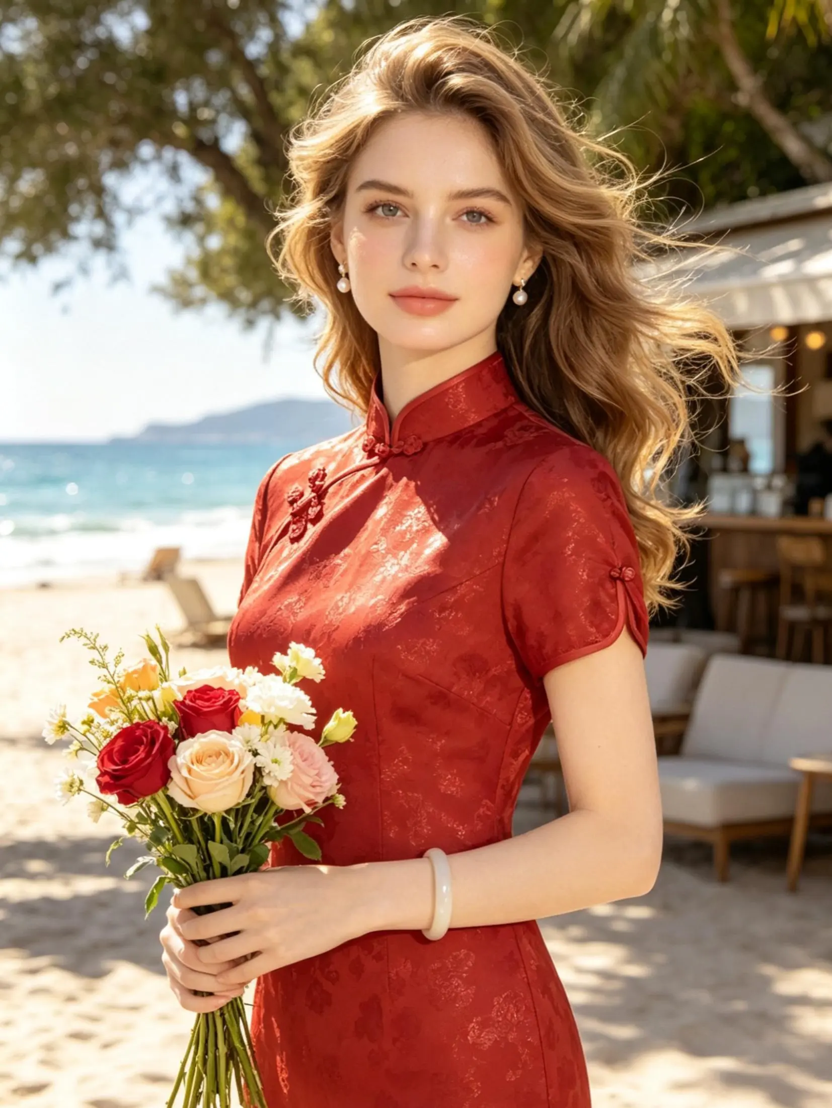 Vintage Red Qipao Dress With Beaded Frog Buttons