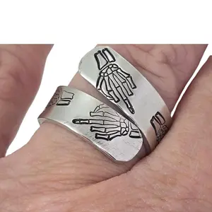 Skeleton Middle Finger Ring - Halloween Ring - Silver - Wrap Ring - Gothic Statement Ring