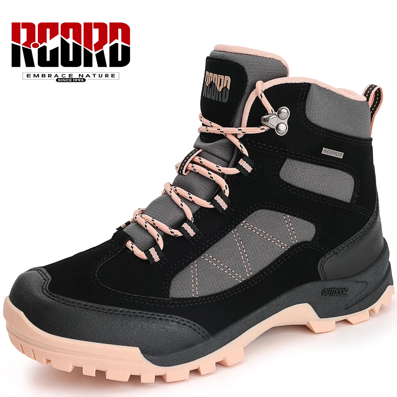 R CORD Women's Hiking Boots Non-Slip Waterproof Outdoor Comfortable Walking Shoes with Adjustable Lacing & Grippy Outsoles for Rugged Terrain