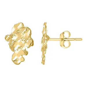 10k Yellow Gold Mens Nugget Stud Earrings 14x9.3mm Wide Earring for Men