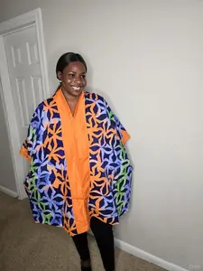 Floral Orange Ankara Bubu Kimono for Classic Ladies Vibrant African Print with Bold Orange Accents Classic Design Versatile & Cultural Touch