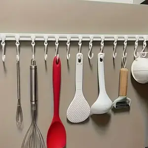 Wall-Mounted Kitchen Storage Rack with Hooks, Durable Plastic Design, Space-Saving Sliding Hook, Ideal for Pans & Mixers, Wall Mounted Holder