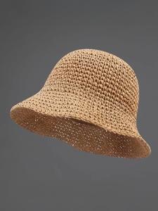 women's solid color straw hat, fisherman hat, casual outdoor crochet sun protection cap for women & girls, fashion accessories for daily wear, gifts for wife