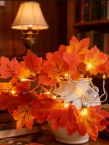 【Upgrade】2Pack 3M Simulation Maple Leaf Light String Halloween Thanksgiving Room Decoration Arrangement Battery Box,Fall Decorations for Home Fall Lights  Indoor Outdoor