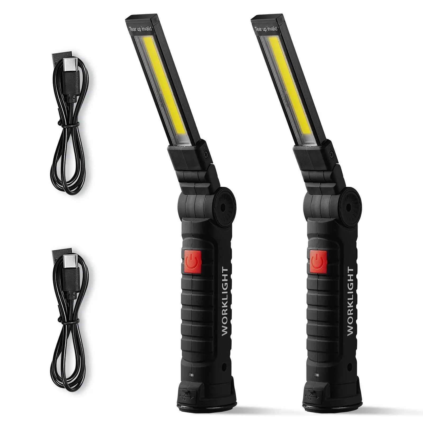 【Summerfinds】VEVOR 2-Pack Rechargeable LED Work Light, 1200mAh Adjustable Portable Magnetic Rechargeable Job Site Lighting, Magnetic Base, 360° Rotation, 5 Lighting Modes, Foldable Grill Lamp for Mechanics, Car Repairs, Mechanic, Multi-Modes