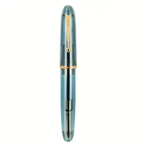 Jinhao 9019 Fountain Pen Dadao Series Transparent Blue Gold Trim #8 Fine Point Large Converter Smooth Writing Instrument
