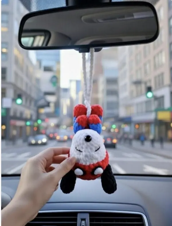 Crochet Spider Rearview Mirror Ornament, Handmade Plush Car Hanging Charm, Cute Car Interior Decoration & Gift for Spider Fans