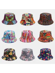 Ethnic pattern double-sided sun hat for men and women, trendy outdoor sun protection fisherman hat