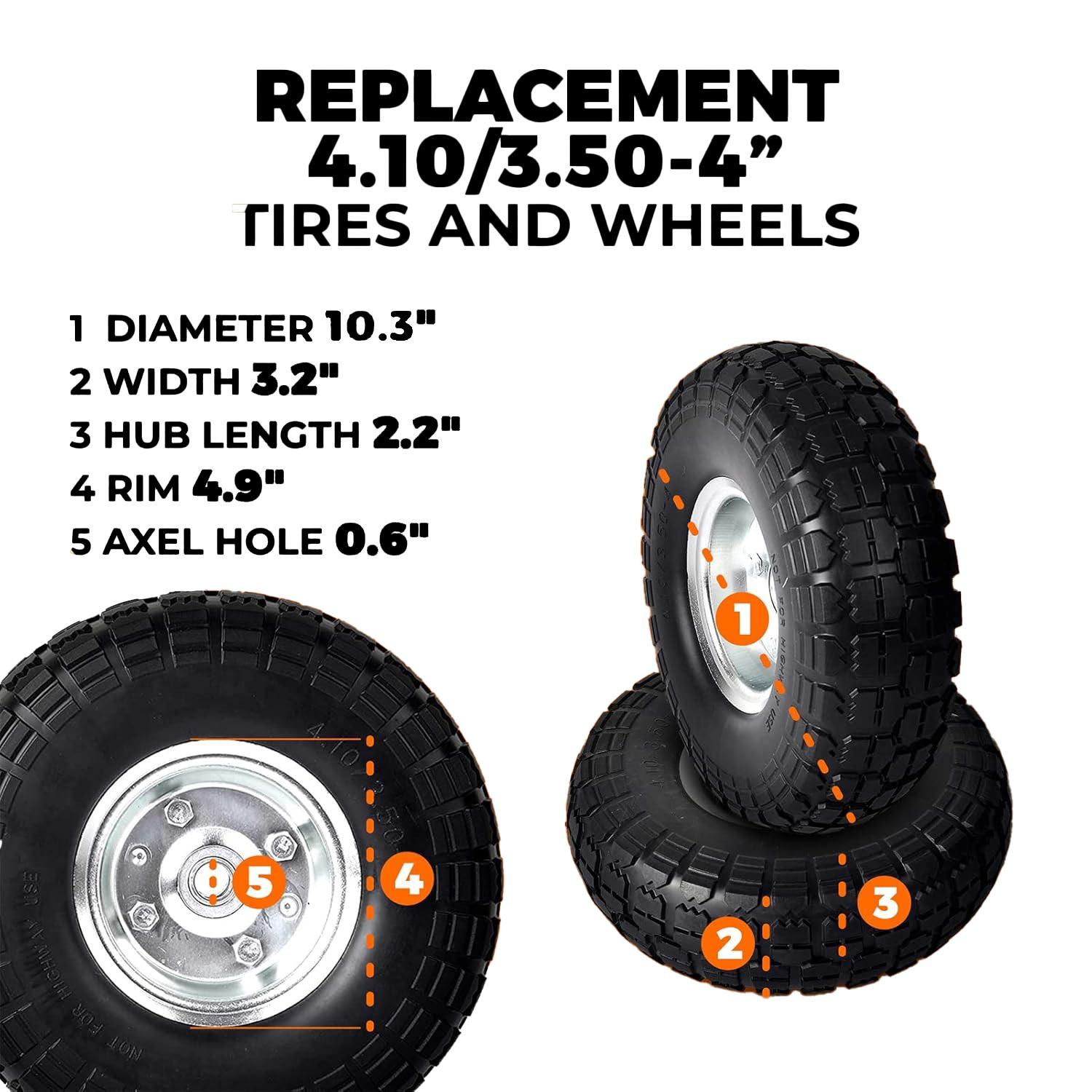 Solid PU Run-Flat Tire Wheel, 2-Pack,  450 lbs Static Load, Flat Free Tubeless Tires and Wheels for Hand Truck, Utility Cart, Dollies, Garden Trailers, Various Carts