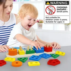 Wooden Montessori Rainbow Color Shape Stack Toy, Early Education Cognitive Development, Fine Motor Skills Training, Unisex Stem Toy for Kids