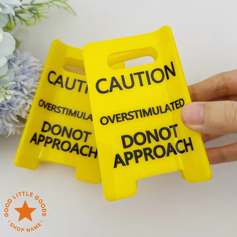 Caution Overstimulated Sign Hair Claw Clip, Yellow Sign with Black Text, Warning Message for Safety Awareness Sensory Input Heart Potentially, Unique Design Statement Piece Funny Clip for Women, Wife, GF, BFF, Workers, Valentine's Day Gift