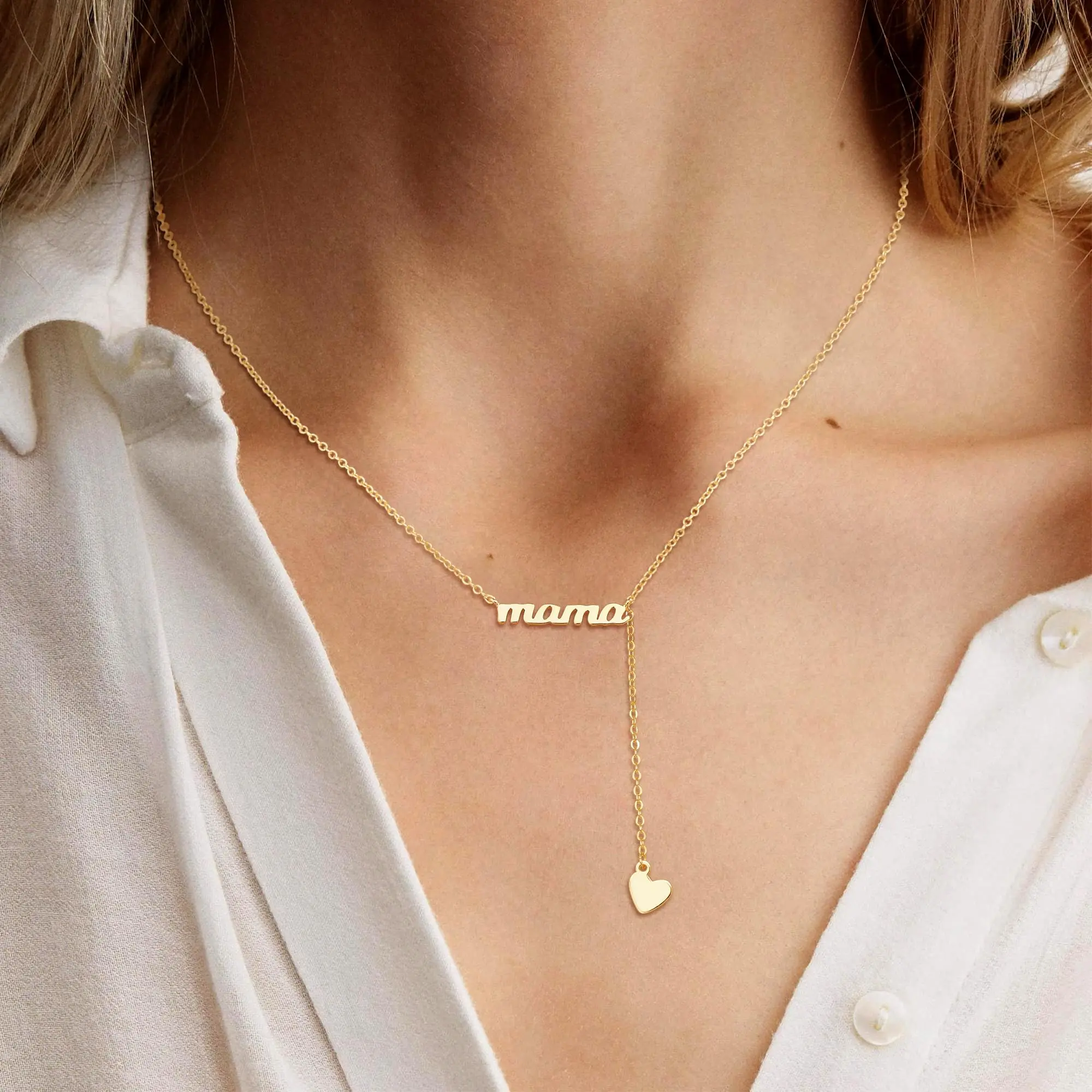 Tewiky Women's 2-Piece Gold Costume Jewelry Set - Mama Cross Pendant for Chain, Heart Bracelet, Christian Spiritual Accessory, Meaningful New Mom/Mother's Day/Anniversary Gift, Initial Everyday Wear Jewelry
