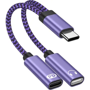 Dual USB C Dongle Splitter, 2 in 1 USB C Headphone Jack Adapter and Charger, Type C Audio Adapter with PD 60W    Dongle for  17 16 15 Pro Max Plus Air, iPad, ,