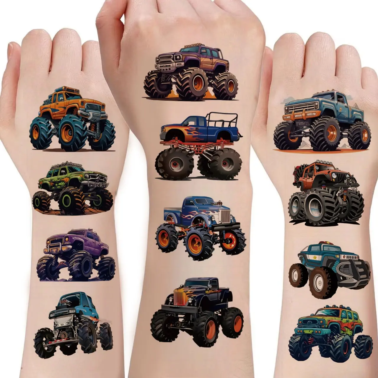 20 Pcs Off-Road Truck Racing Party Tattoo Stickers, Realistic Design, Perfect for Makeup Performance Stage Show Body Art Decorations, Peel Off Tattoo, Temporary Tattoo, Temporary Tattoos Stickers
