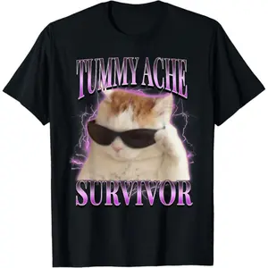 GEM I Survived Today's Tummy Ache Silly Cat Meme T-Shirt