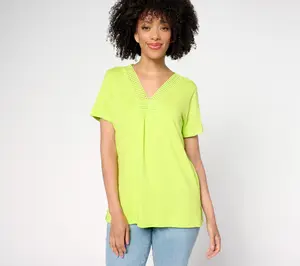 Belle by Kim Gravel Slub Knit Dot Trim Top