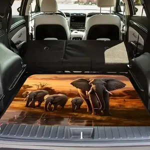 1pc African Elephant Family Print Polyester Car Trunk Mat - Car Interior Accessory, Soft, Durable, Non-Slip, Machine Washable SUV and Car Cargo Mat, Easy to Clean SUV Trunk Mat, Fashionable Natural Design, Keep Your Interior Clean and Tid