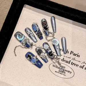Non-mainstream Style Hot Girl Yihe Hand-worn Nail Heavy Industry Blue-Nail extensions suitable for fingernails