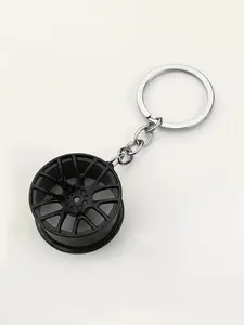 Men's Creative Car Wheel Round Shape Keychain, Hollow out Design Pendant Keychain, Fashion Keychain for Daily Clothing Decor, Trendy All-match & Exquisite Keychain for Birthday Gift