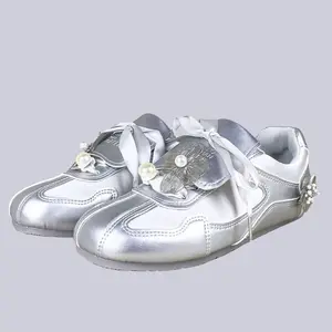 Celestial Metallic Silver Pearl Bloom Sneakers - Women's