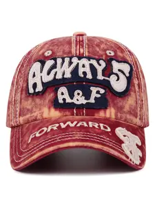 1pcs hat Highway 5 A&F Patch Embroidered Washed Baseball Cap, Vintage Distressed Curved Brim Hat, Multi-Color Casual Streetwear Cap