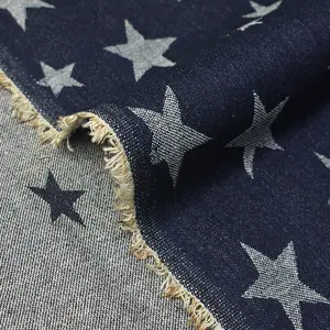 (36 inches/1 yard) spot supply jacquard pentagram star jacquard process 10 denim denim non-stretch denim fabric jacket trousers fabrics