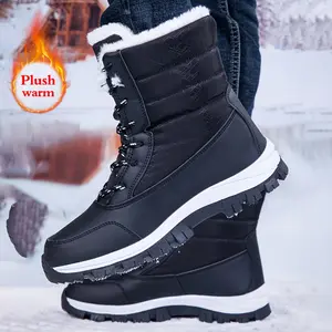 [Winter-Ready Men's Premium Snow Boots] Men's Premium Snow Boots - Casual/Outdoor Style, Solid Color, Winter-Ready for Hiking & Casual Attire, Lace-Up with Faux Leather Upper, Leisure Style, Street Style, Outdoor Style, Winter