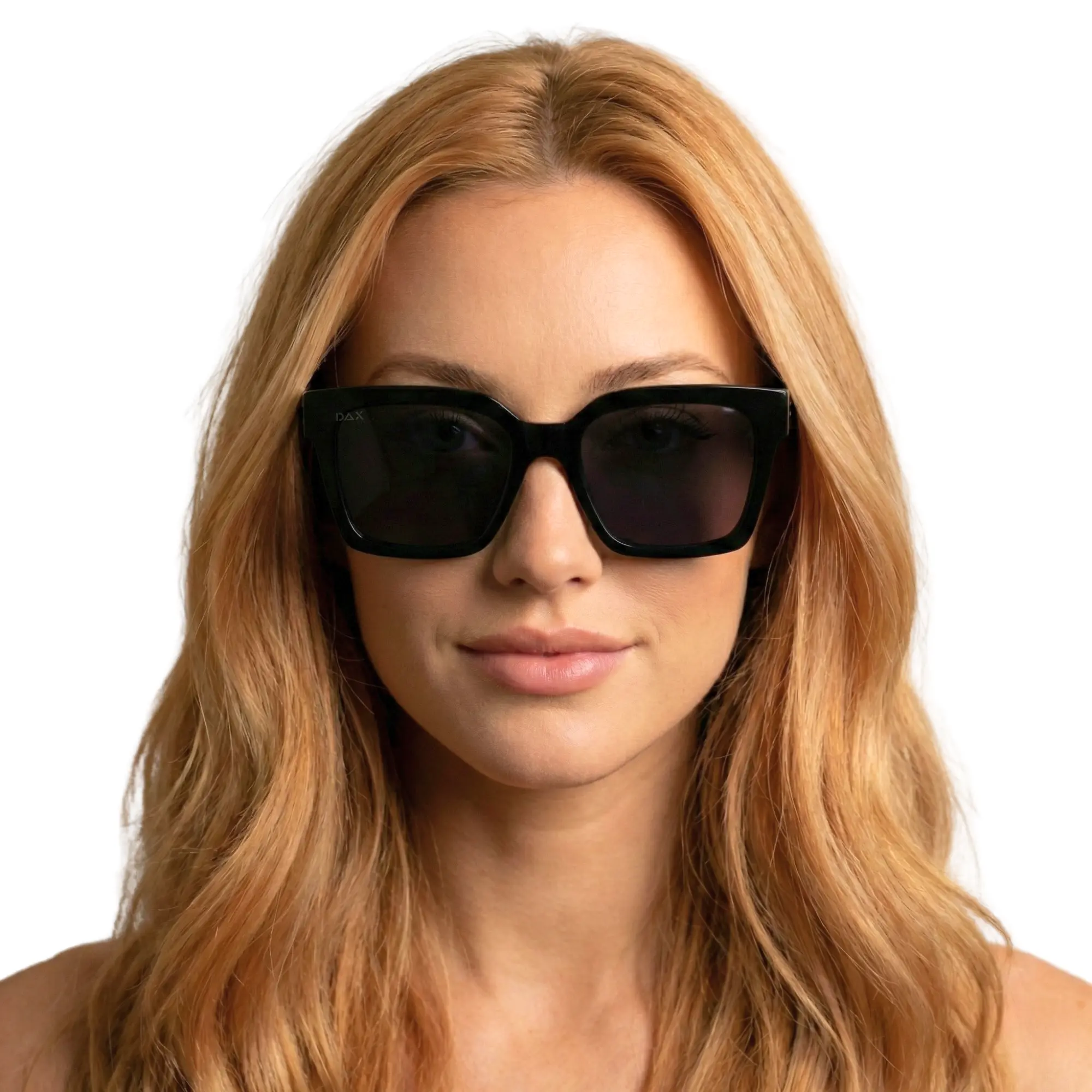 DAX EYEWEAR Wylie Fashion Sunglasses - Black Polycarbonate Frame, Dark Black Lenses, Hair-Friendly, Tangle-Free, UV400 Protection, Large Size, High Quality Stylish Accessory
