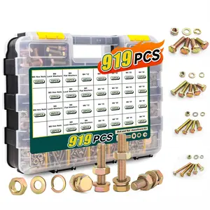 919PCS Grade 8.8 Metric Bolt and Nut Assortment Kit, M4-0.7, M5-0.8, M6-1.0, M8-1.25 Heavy Duty Hex Bolts Nuts Washers Assorted Kit, Grade 8.8 Alloy Steel Yellow Zinc Plated,with Dual-Sided Storage Case, Ideal for Enthusiasts And Professionals
