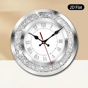 2D flat design. 1 piece set. Sparkling crystal diamond edged European style wall clock, silent decorative wall clock, creative wall clock, suitable for bedroom, living room, and office decoration, 25/30 cm (excluding AA batteries), 2D flat version