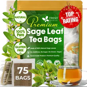 FreshDrinkUS, Premium 75 Sage Leaf Tea Bags, 100% Natural & Pure from Sage Leaves. Loose Leaf Sage Herbal Tea. Made with Natural Material Tea Bags. No Sugar, No Caffeine, No Gluten, Vegan.