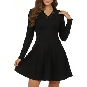 Women's Ruched Lace V Neck Dress Long Sleeve Party Cocktail Sparkly Flowy Mini Dress Clubwear