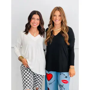 V-Neck Long Sleeve Top (Reg. and Plus) - 2 Colors