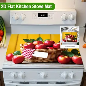 Red Apple Basket Pattern Diatom Mud Stove Protective Cover - Heat resistant, Non slip, Water absorbing, Easy to Clean, Oven Mat, Refrigerator Mat, Kitchen Stove Cover, Suitable for Oven, Washing Machine and Electrical Surface Protection