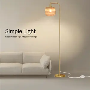 The Ultimate Amber Glow!  67" Glass Floor Lamp | Amber Ribbed Shade | Foot Pedal Switch | Bulb Included#floorlamp#homedecor