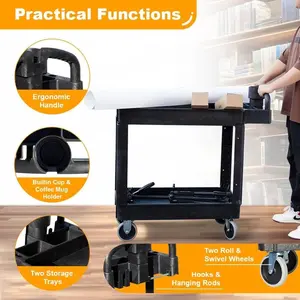 HPDMC Heavy‑Duty Utility Cart – 2‑Shelf, 550 lb Capacity, 39″ x 19″, Ergonomic Handle