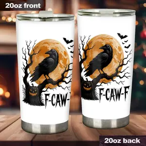 [BNB Gift 2025] F-Caw-F Funny Crow Tumbler, Black Crow Moonlit Raven 20oz Stainless Steel, Funny Halloween Gift, Crow Witchy Drinkware, FACAWF Coffee Drinkware Beverage, Gift for Friend, Family, Coworker